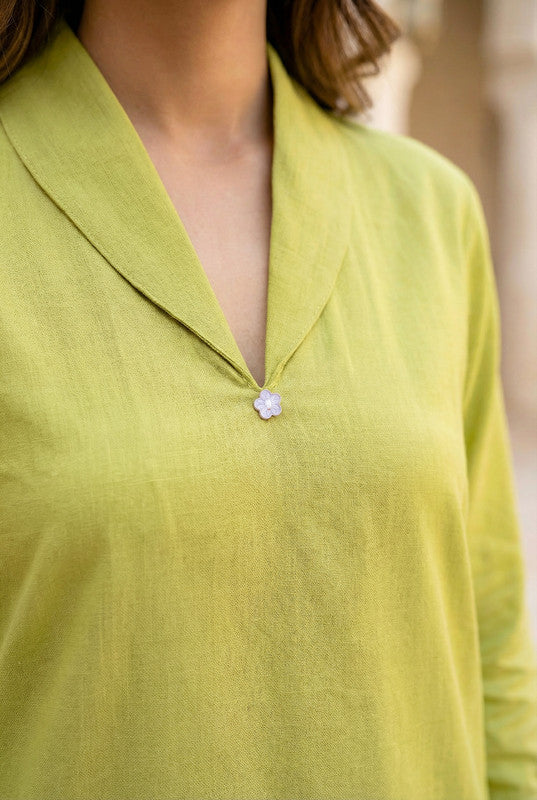 Lime Green Embroidered Straight Cotton Flex Co-ord Set