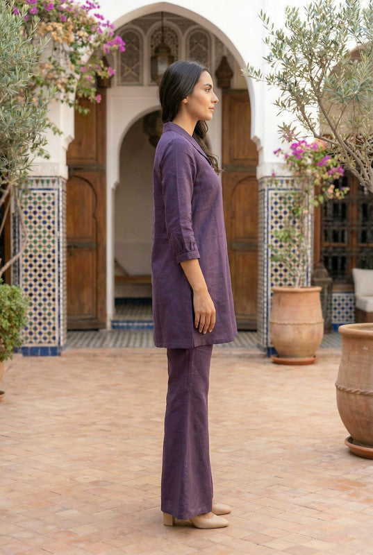 Purple Bird Motif Embroidered Cotton Co-ord Set