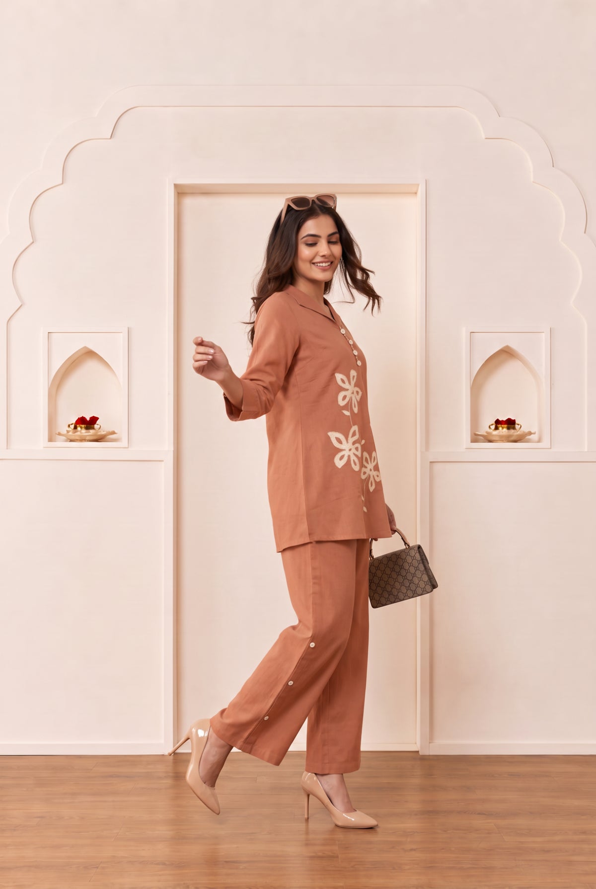 Terracotta Hummingbird Floral Cotton Flex Co-Ord Set