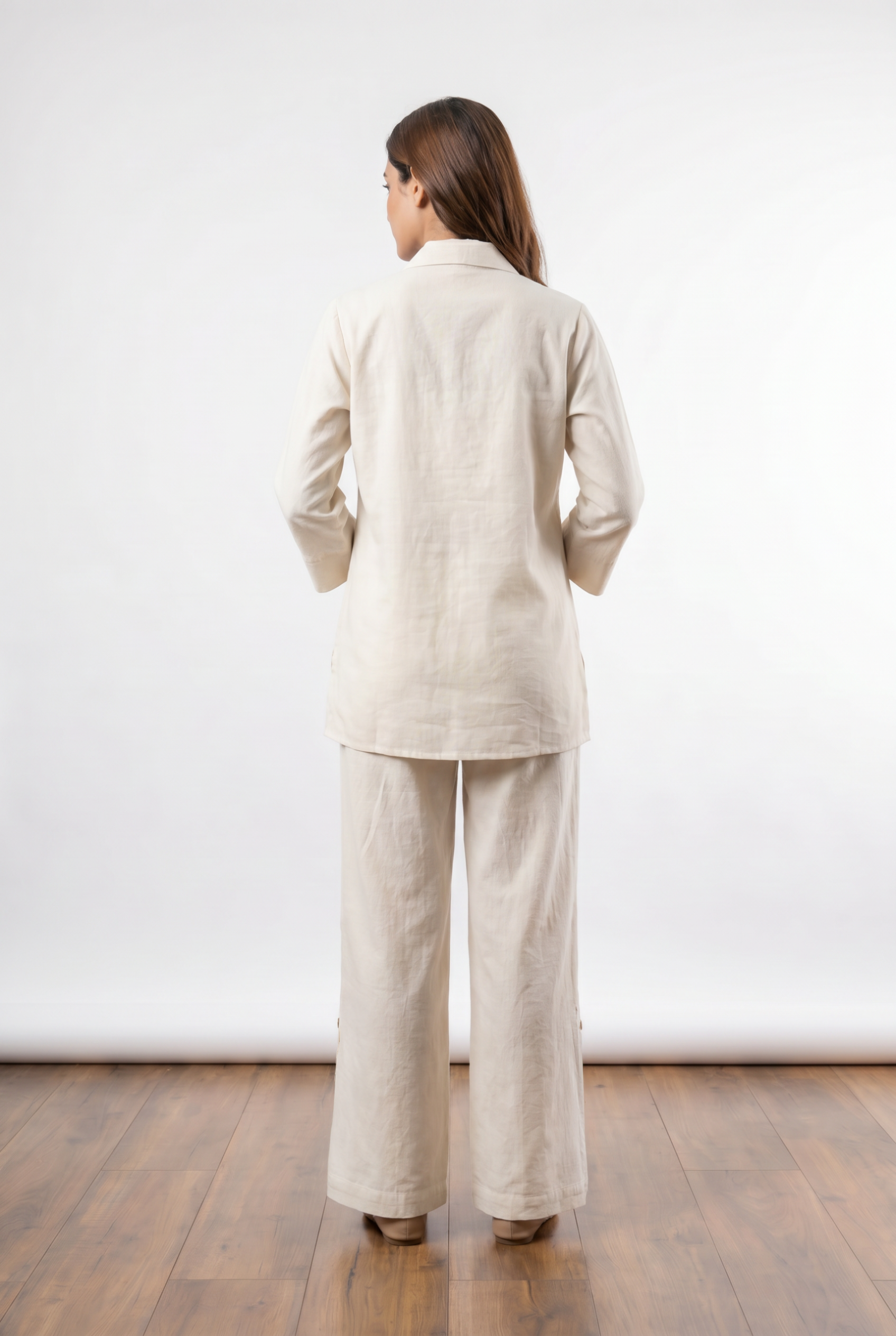 Off White Floral Applique Cotton Flex Co-Ord Set