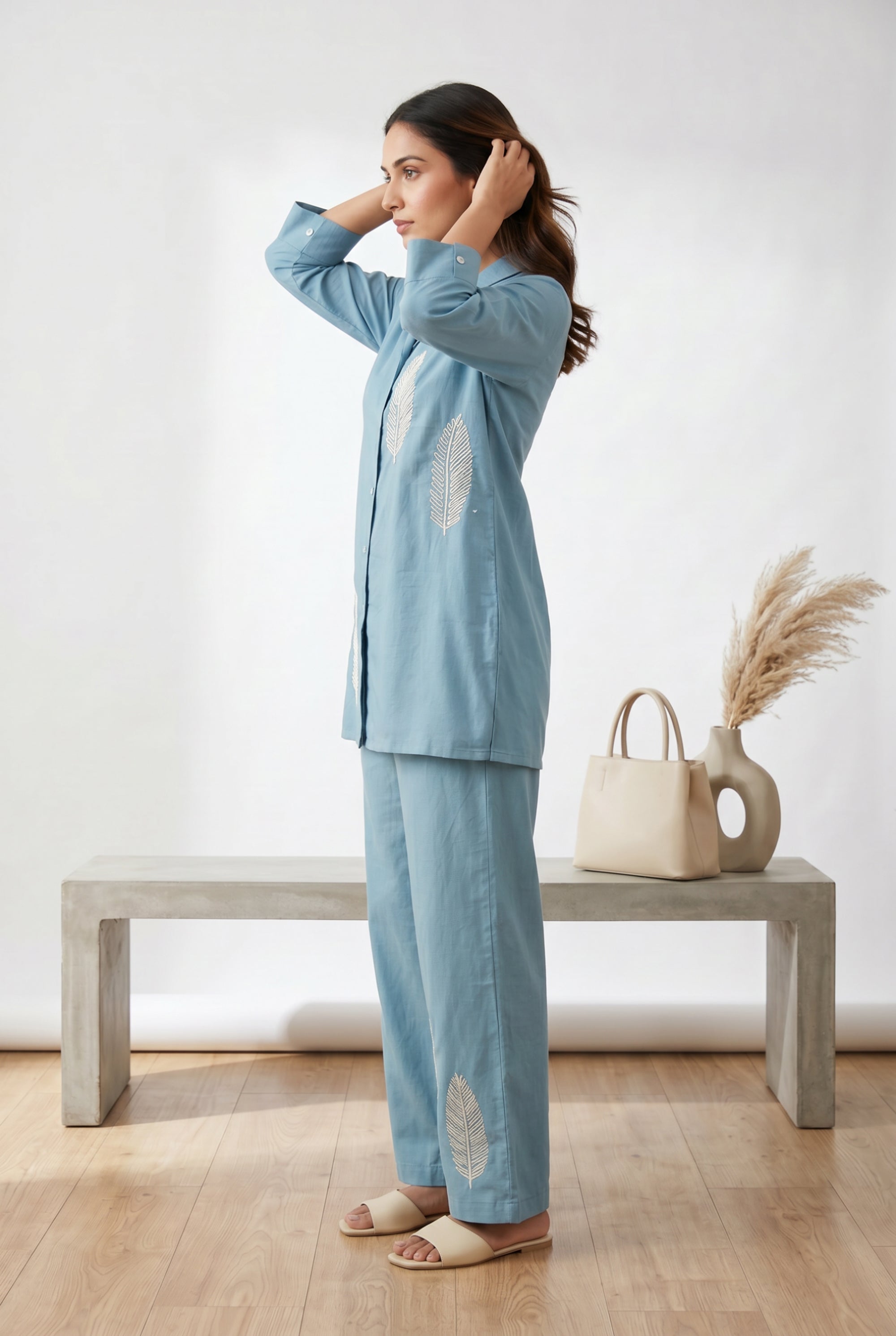 Sky Blue Nature-Inspired Cotton Co-ord Set