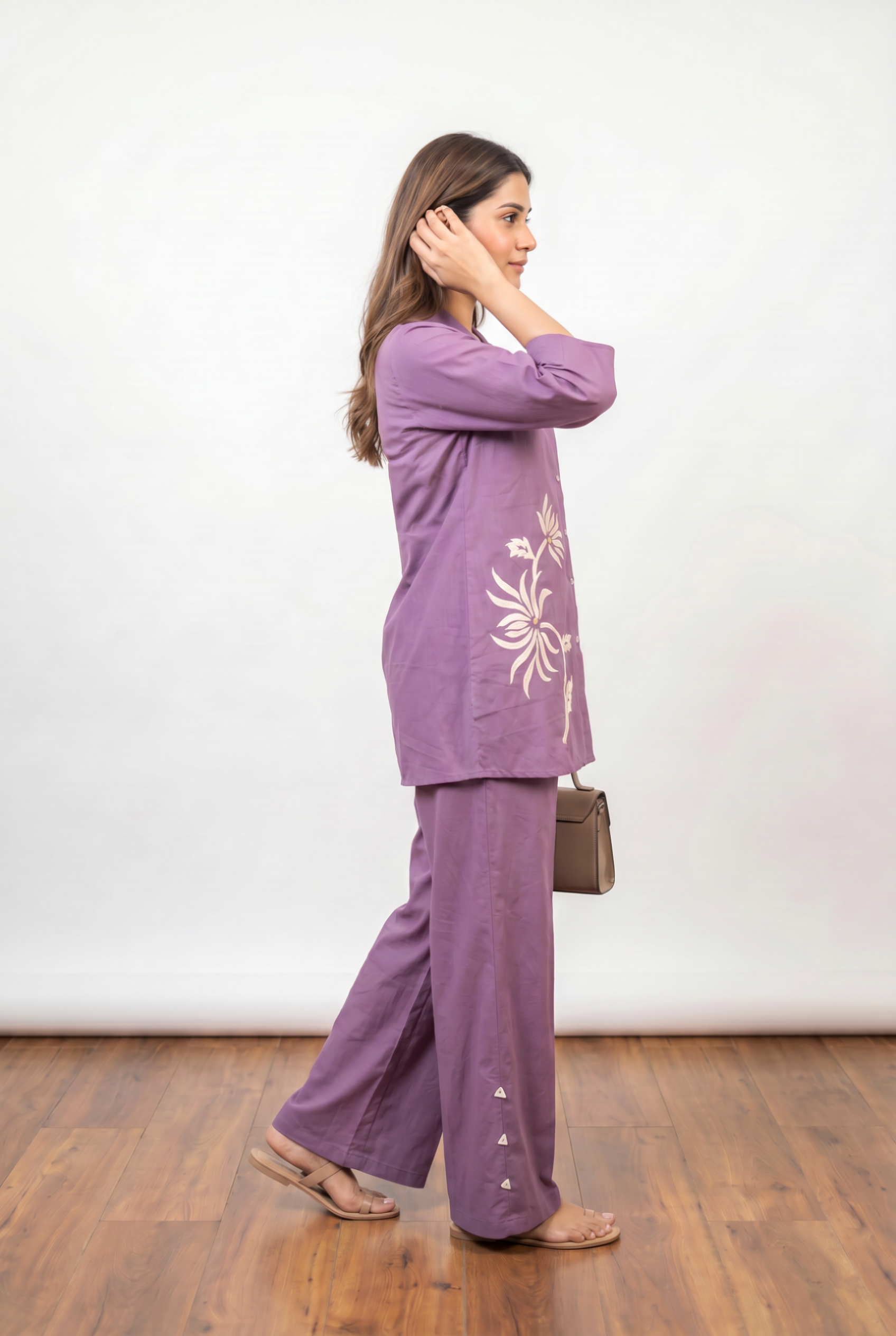 Lavender Floral Applique Cotton Co-Ord Set