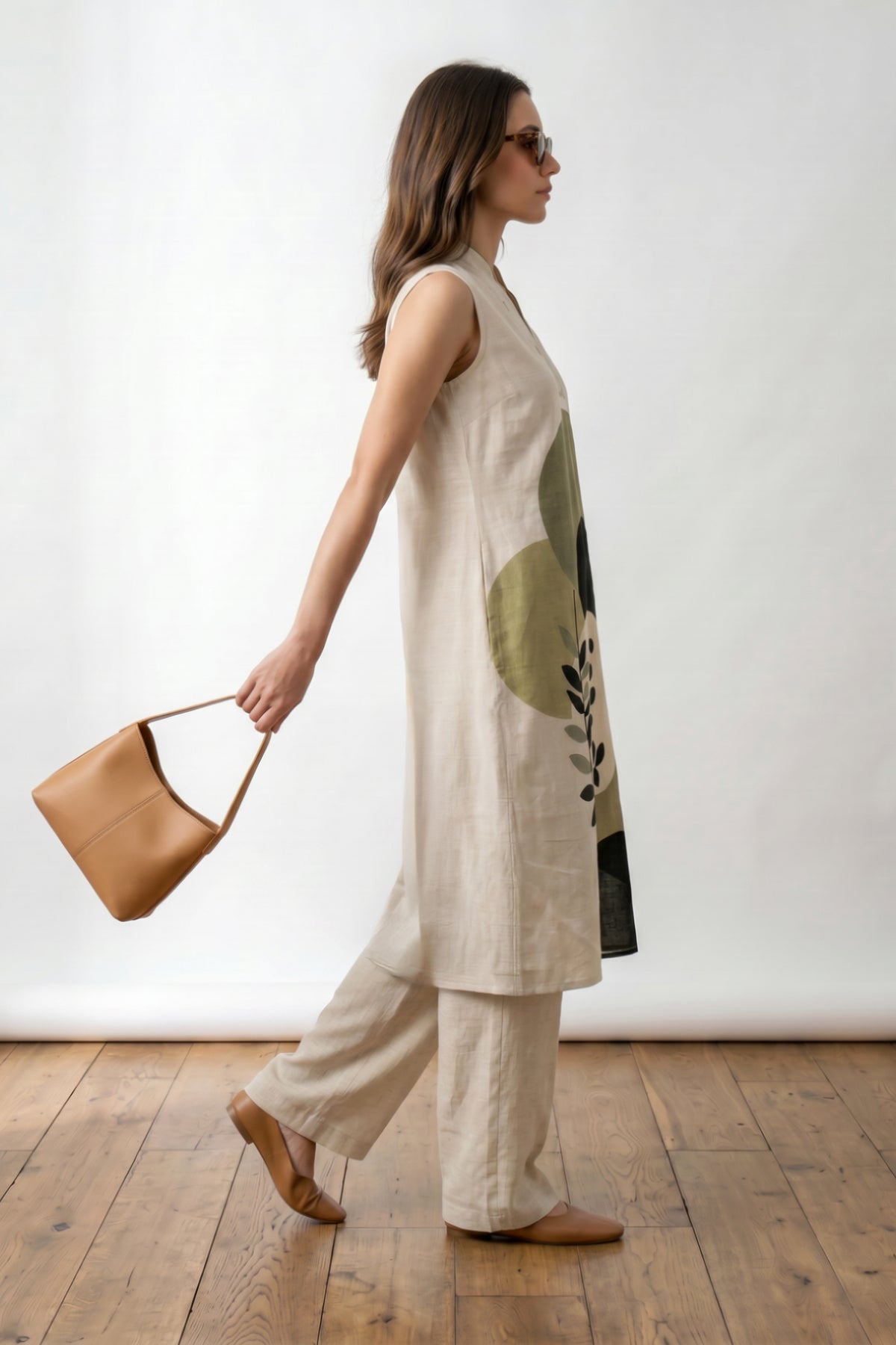 Off White Abstract Botanical Printed Top & Palazzo Cotton Flex Co-ord Set