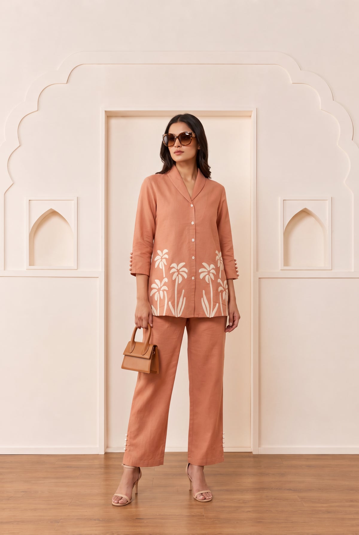 Peach Palm Bloom Cotton Flex Co-Ord Set