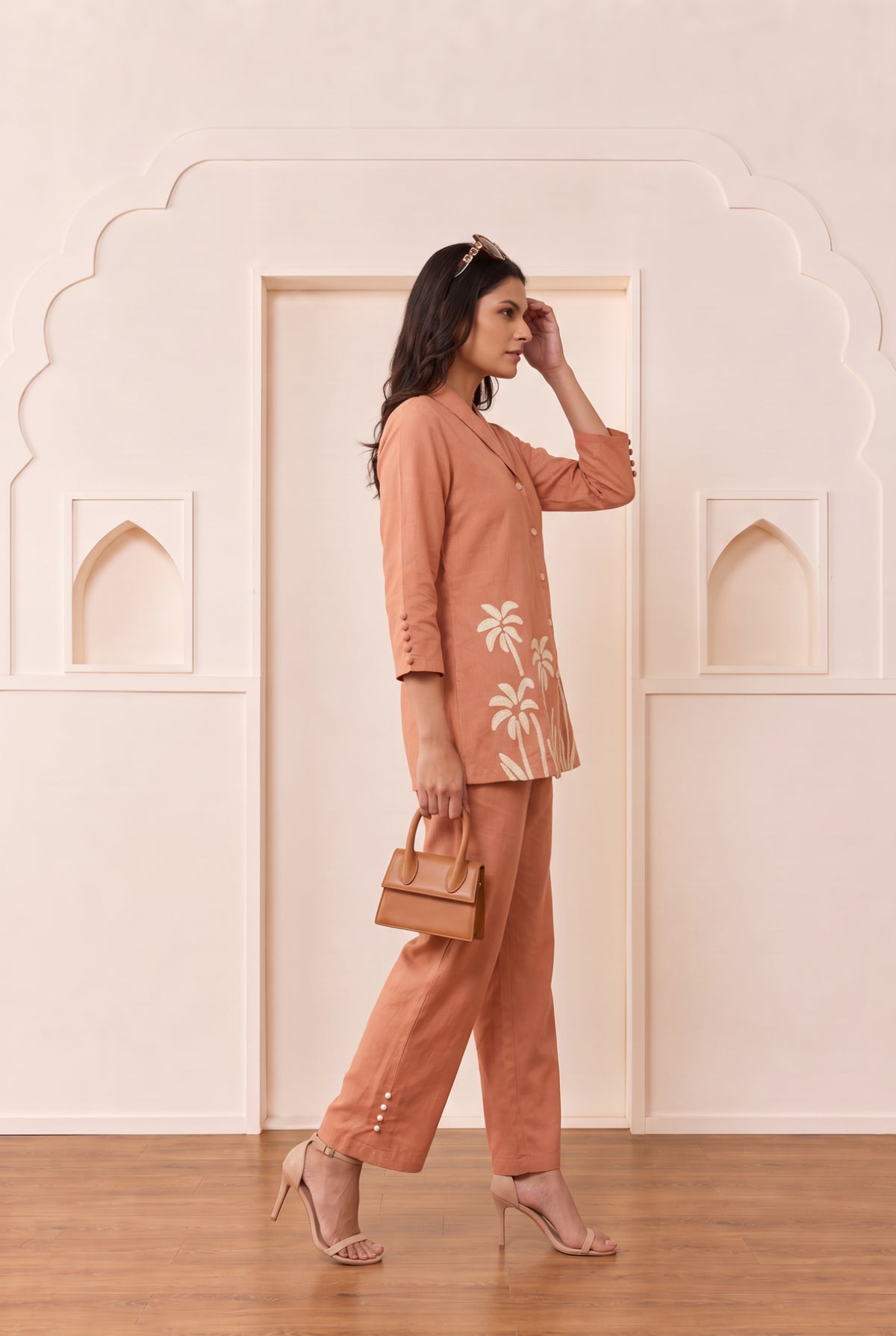 Peach Palm Bloom Cotton Flex Co-Ord Set