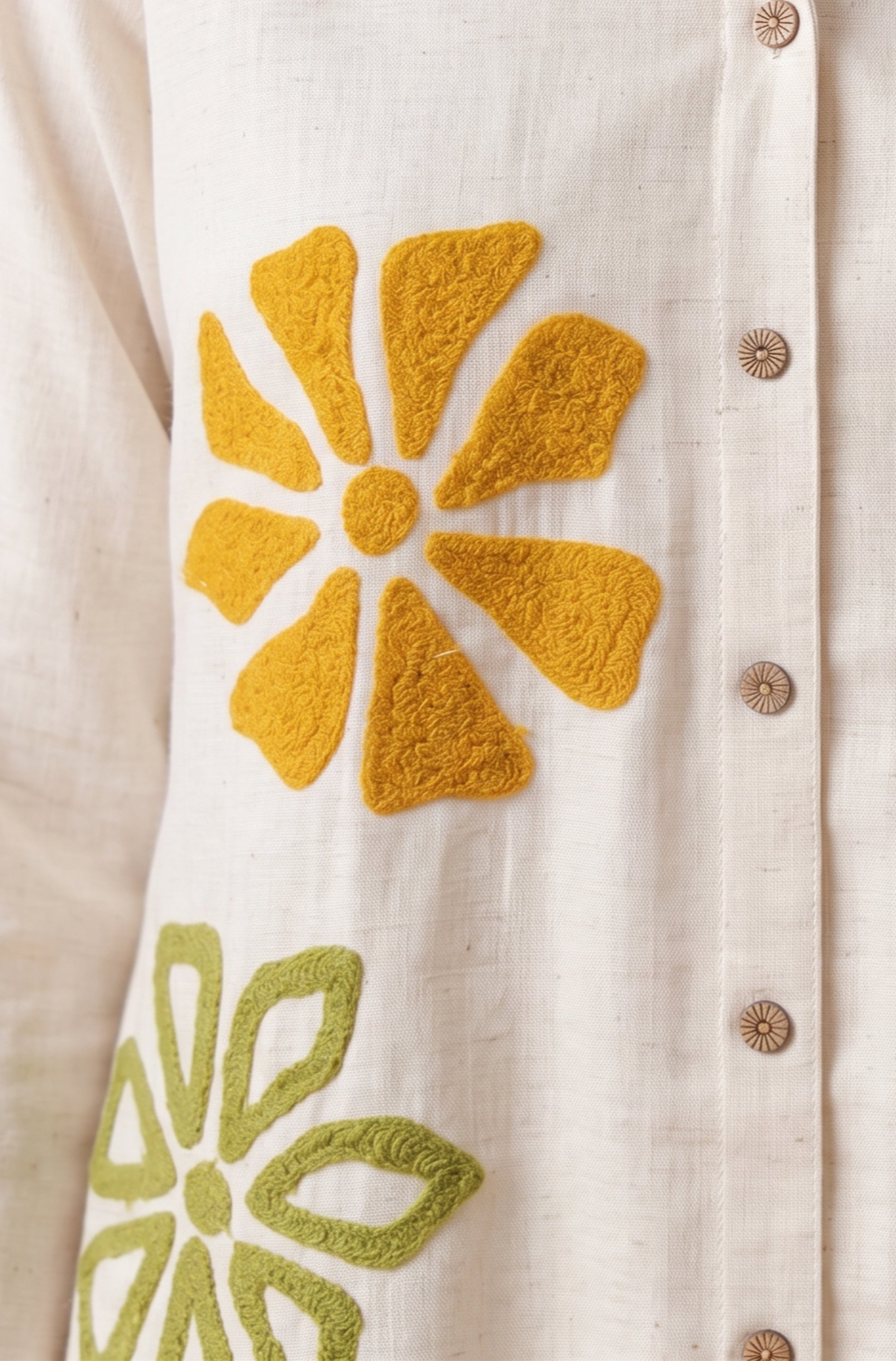 Off White Floral Embroidery Cotton Flex Co-ord Set