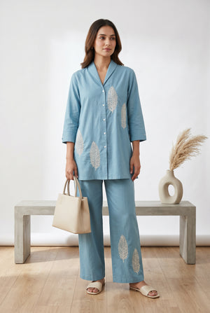 Sky Blue Nature-Inspired Cotton Co-ord Set