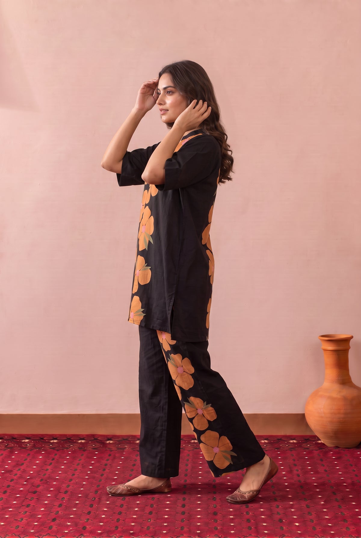 Black Poppy Floral Statement Printed Cotton Co-ord Set