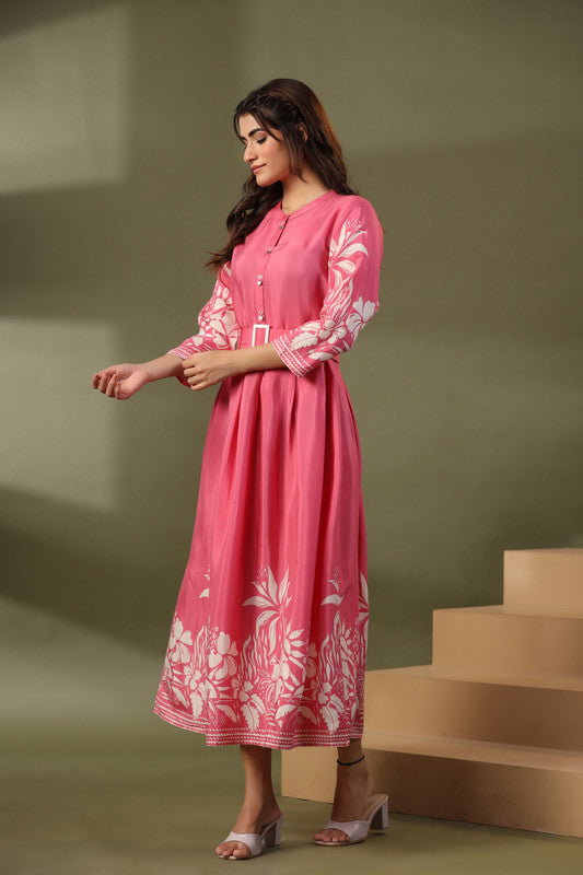 Blush Bloom Belted Russian Silk Dress