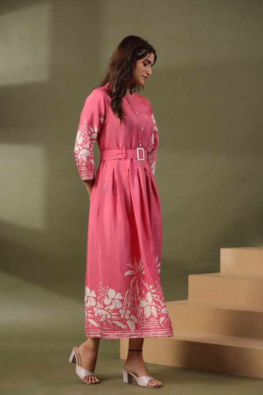 Blush Bloom Belted Russian Silk Dress