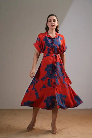Scarlet Midnight Floral Russian Silk Dress
