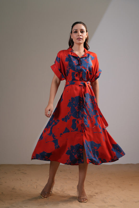 Scarlet Midnight Floral Russian Silk Dress