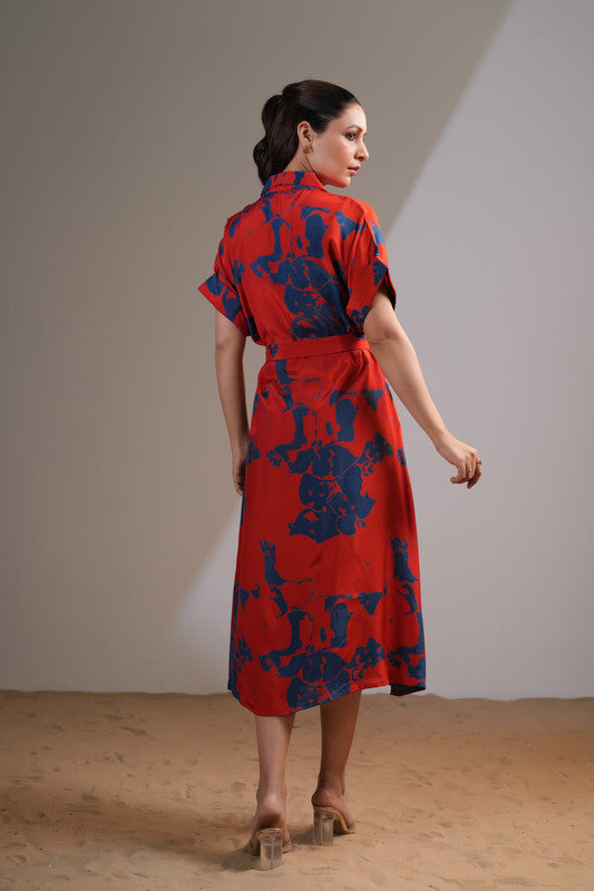 Scarlet Midnight Floral Russian Silk Dress