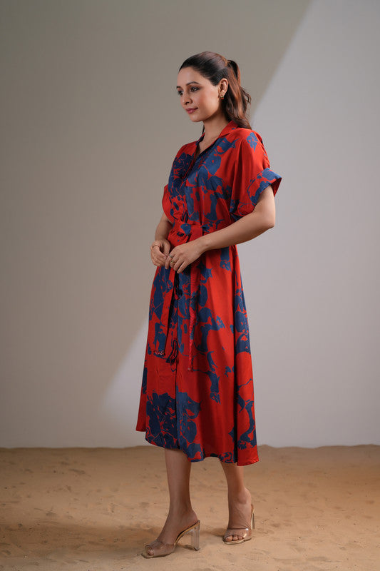 Scarlet Midnight Floral Russian Silk Dress