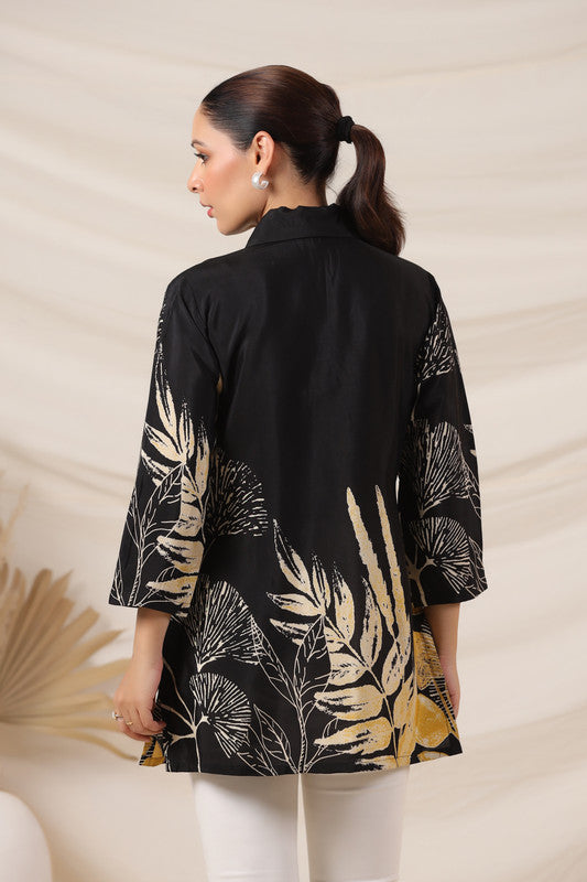 Noir Black Floral Russian Silk Top