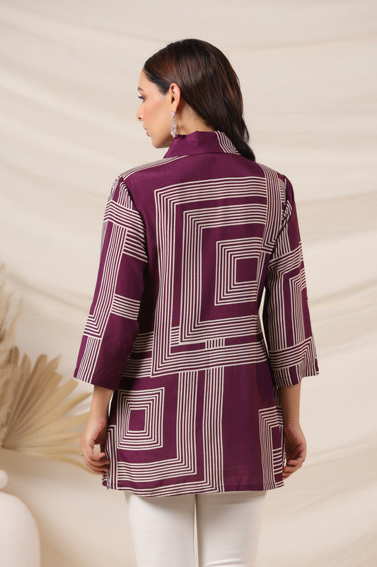 Purple Geometric Printed Russian Silk Top