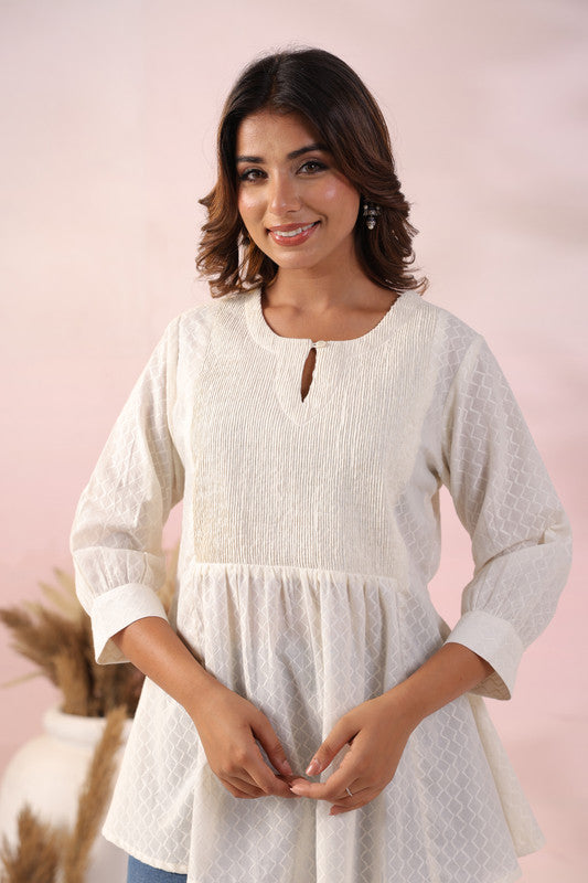 Alabaster Charm Smocked Cotton Top