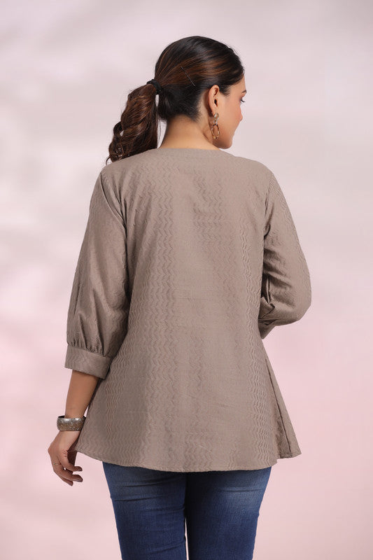 Misty Taupe Smocked Cotton Top