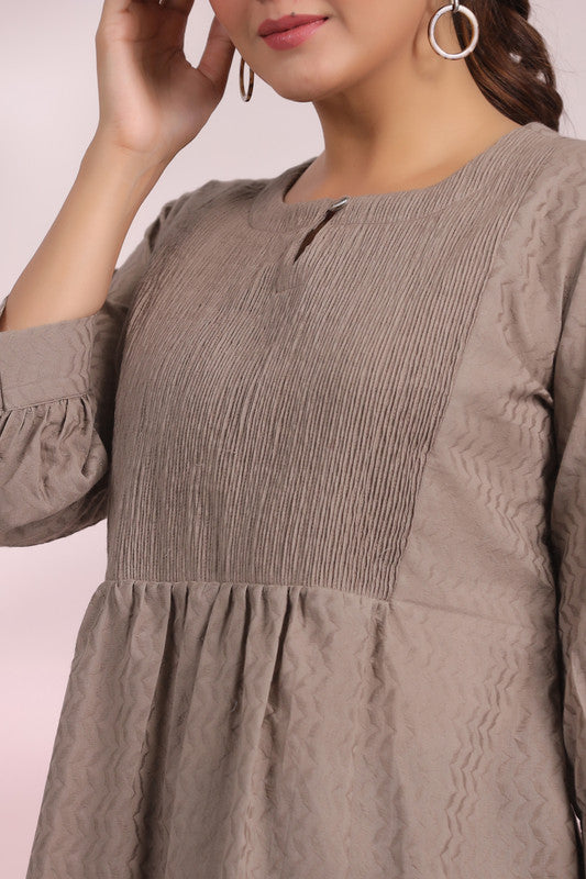 Misty Taupe Smocked Cotton Top