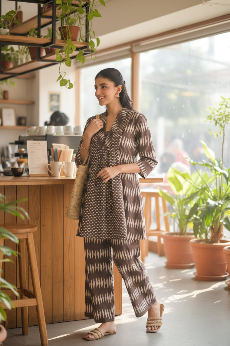Mocha Mirage Printed Cotton Co-ord Set