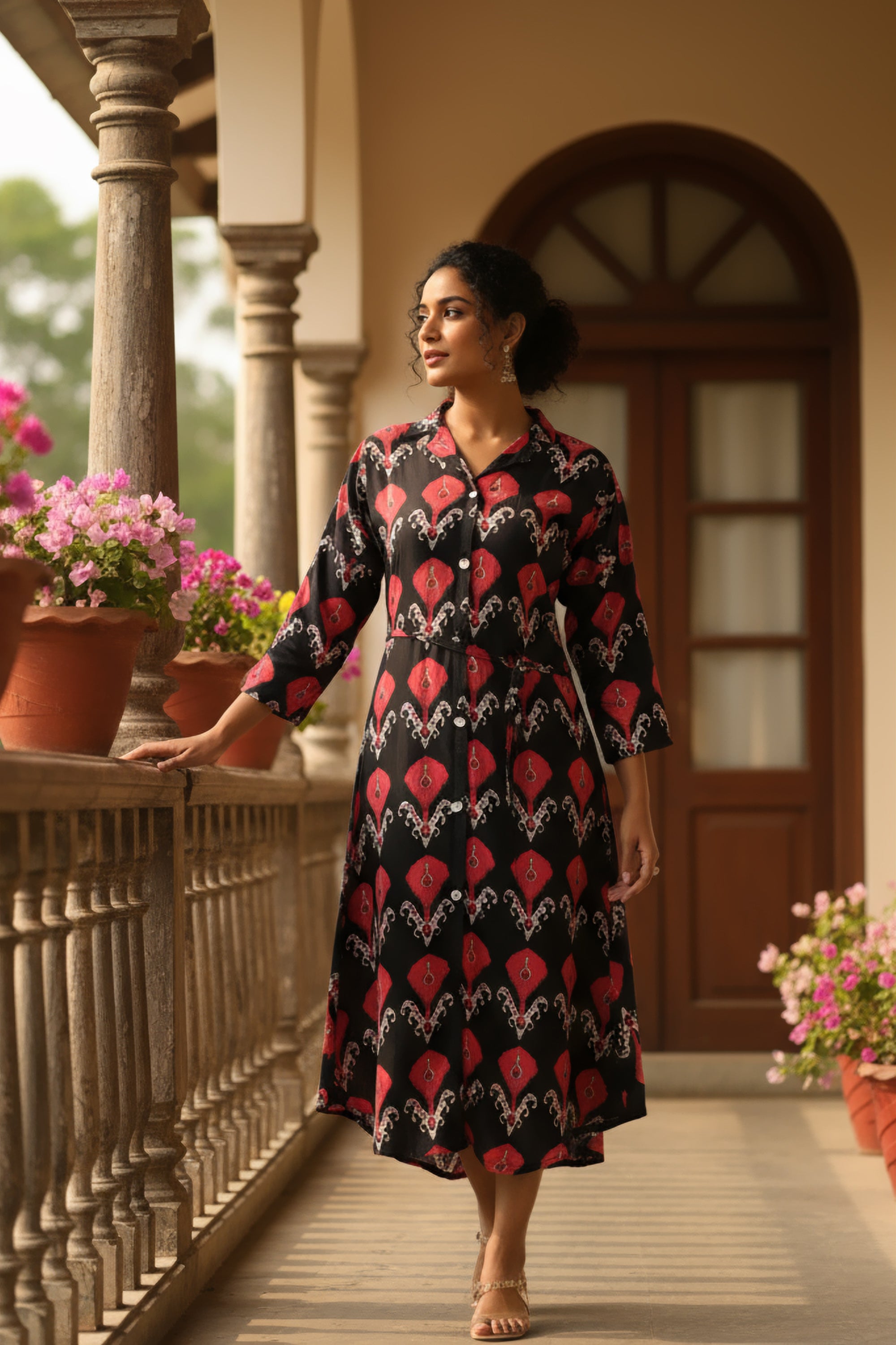 Crimson Charm A-Line Russian Silk Dress