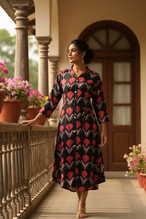 Crimson Charm A-Line Russian Silk Dress