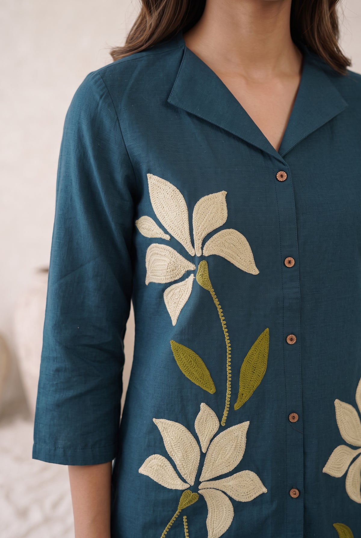 Teal Blue Botanical Floral Cotton Flex Co-Ord Set