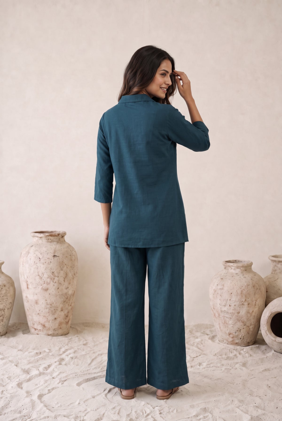 Teal Blue Botanical Floral Cotton Flex Co-Ord Set