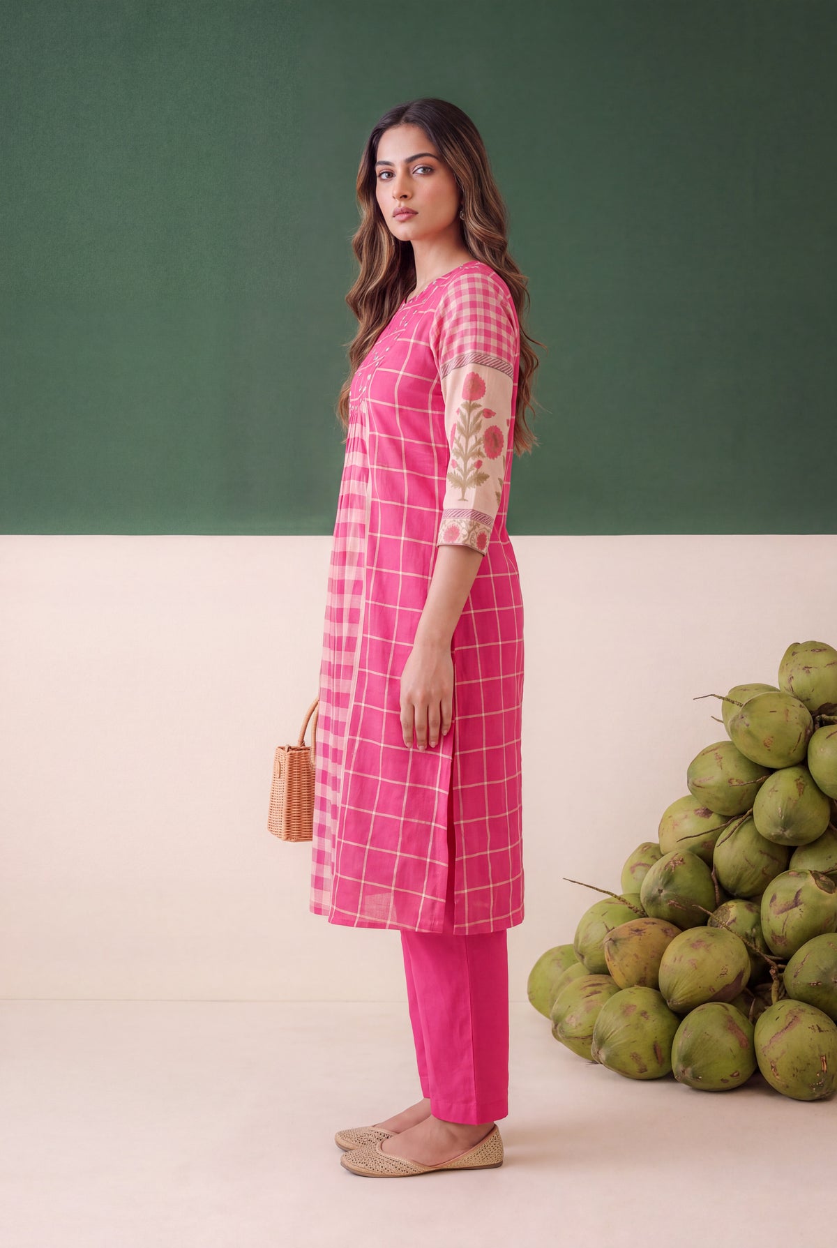 Fuchsia Pink Mul Cotton Printed Sleeve Co-ord Set