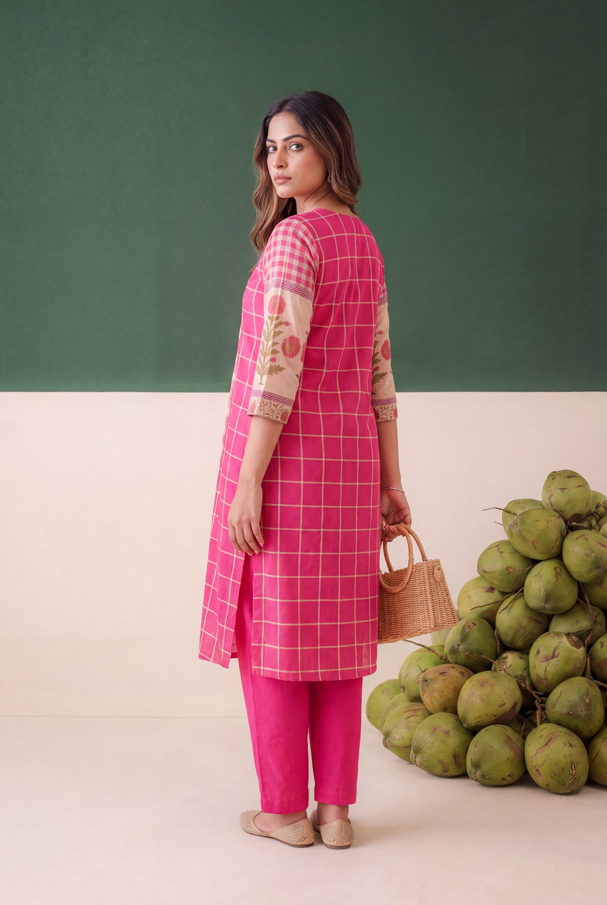 Fuchsia Pink Mul Cotton Printed Sleeve Co-ord Set