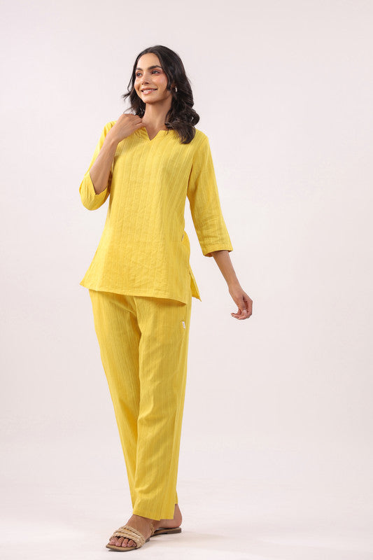 Sun-Kissed Yellow Cotton Dobby Loungewear Top Set