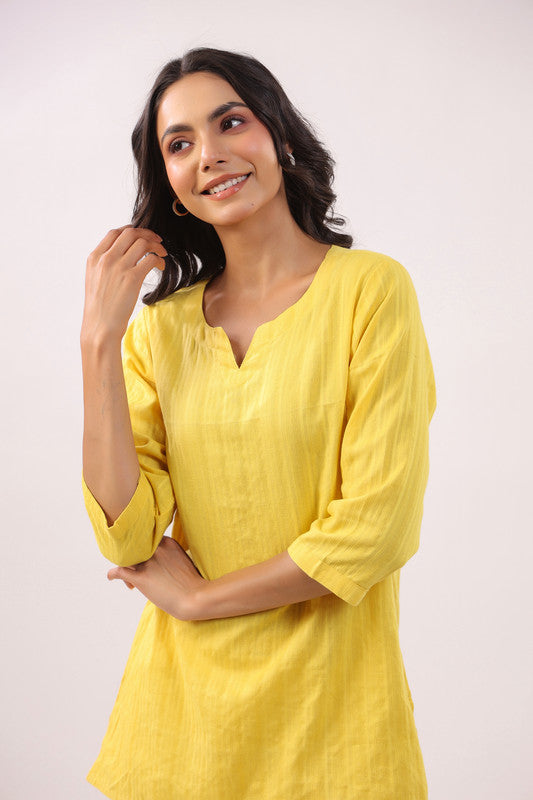 Sun-Kissed Yellow Cotton Dobby Loungewear Top Set