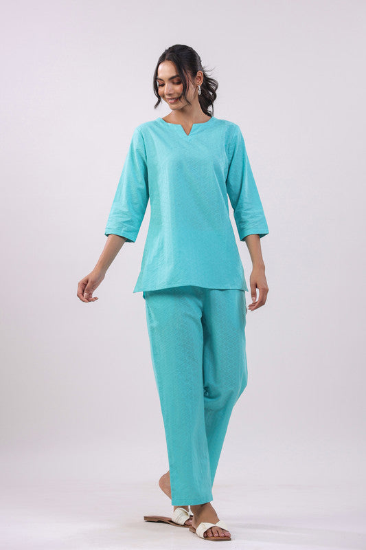 Midnight Lagoon Cotton Dobby Loungewear Top Set