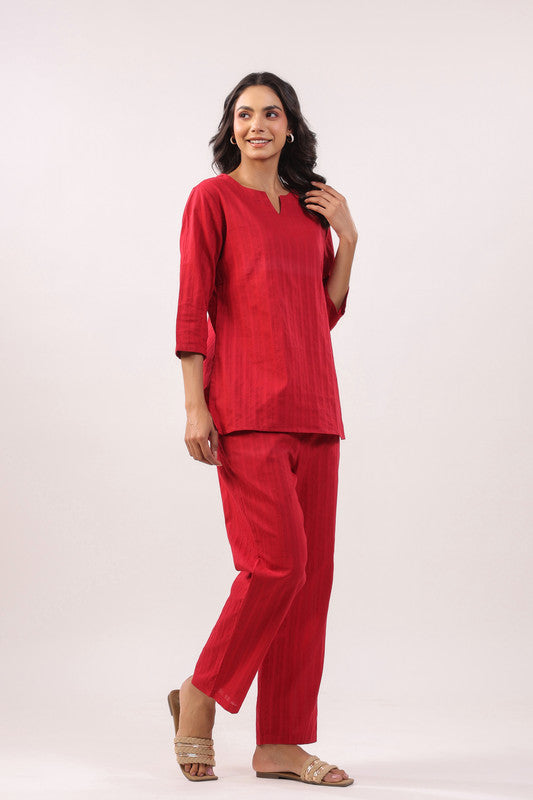 Garnet Glow Cotton Dobby Loungewear Top Set