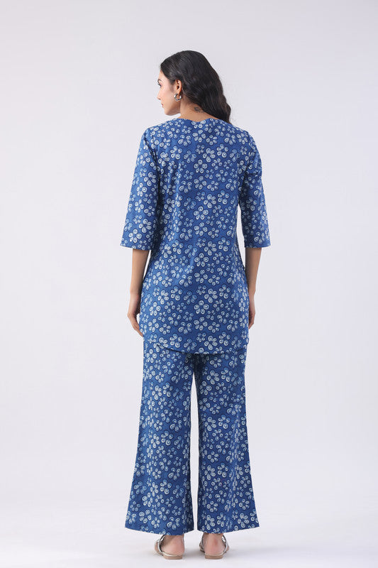 Azure Bloom Cotton Loungewear Set