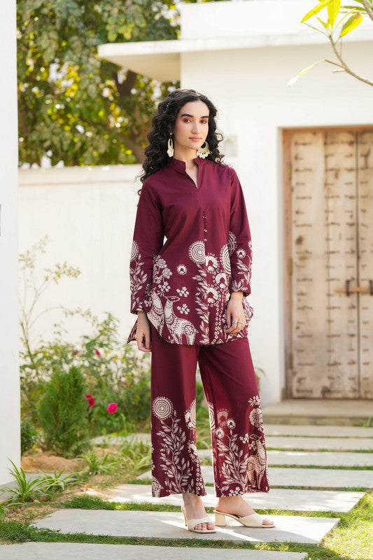 Maroon Floral Cotton Co-ord Set