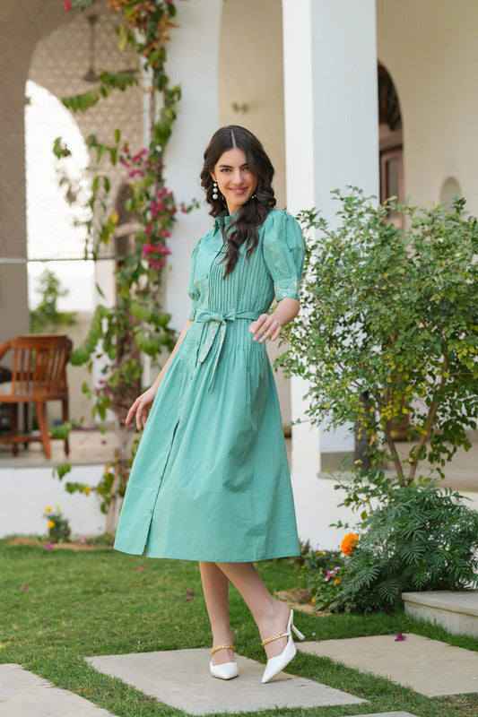 Sage Green Embroidery Shirt Dress