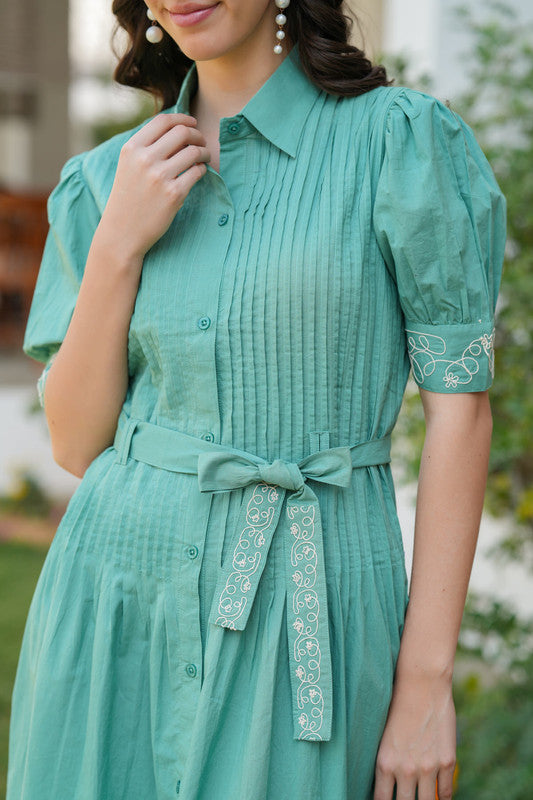 Sage Green Embroidery Shirt Dress