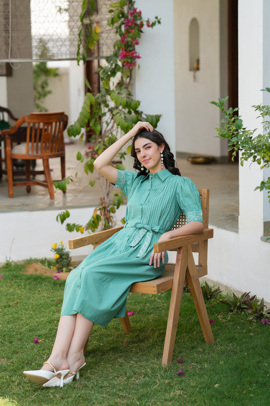 Sage Green Embroidery Shirt Dress