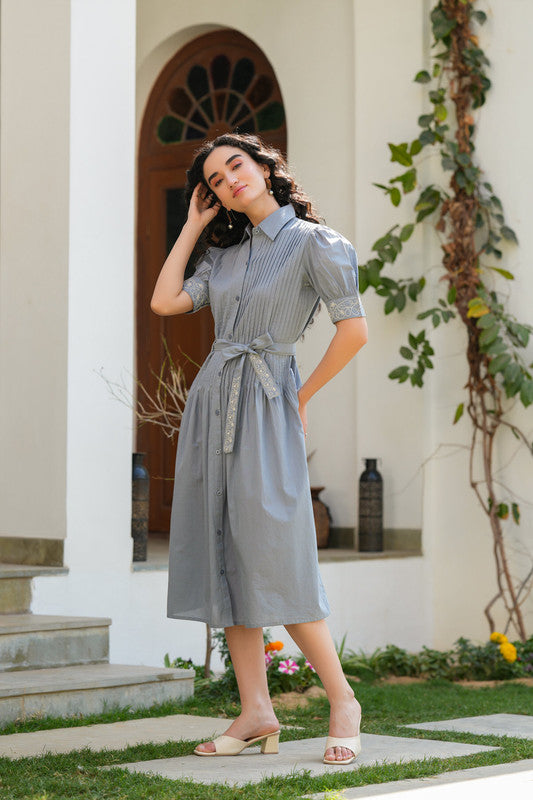 Moonlit Embroidery Shirt Dress