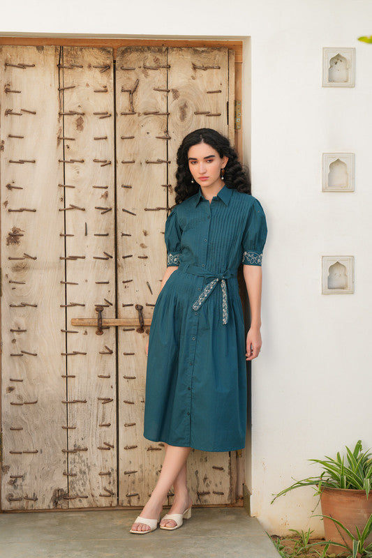 Emerald Embroidery Shirt Dress