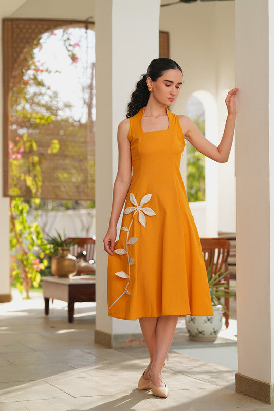 Sunlit Petal Trail Cotton Flex Dress