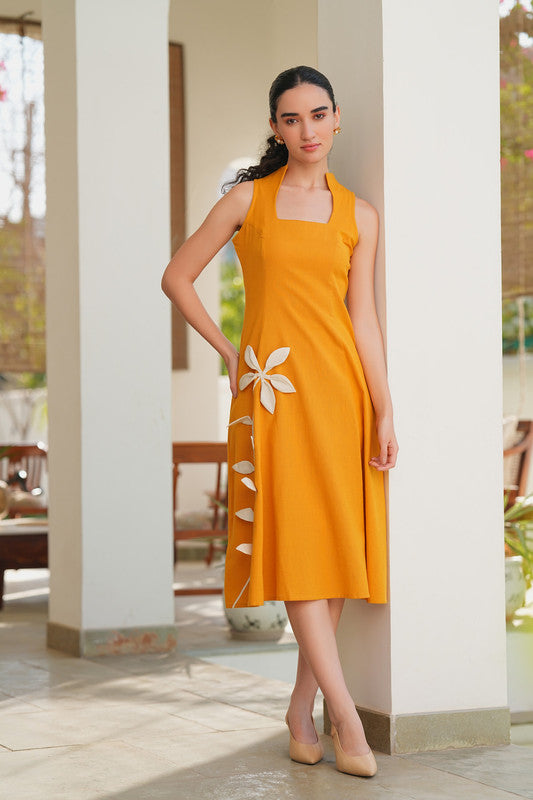 Sunlit Petal Trail Cotton Flex Dress