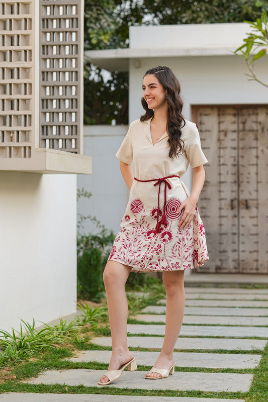 Ivory Blossom Belted Cotton Flex Dress