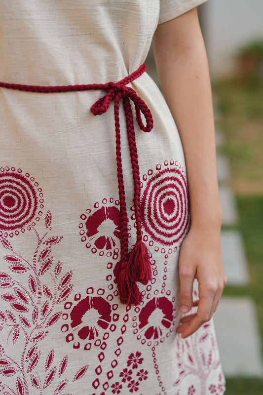 Ivory Blossom Belted Cotton Flex Dress