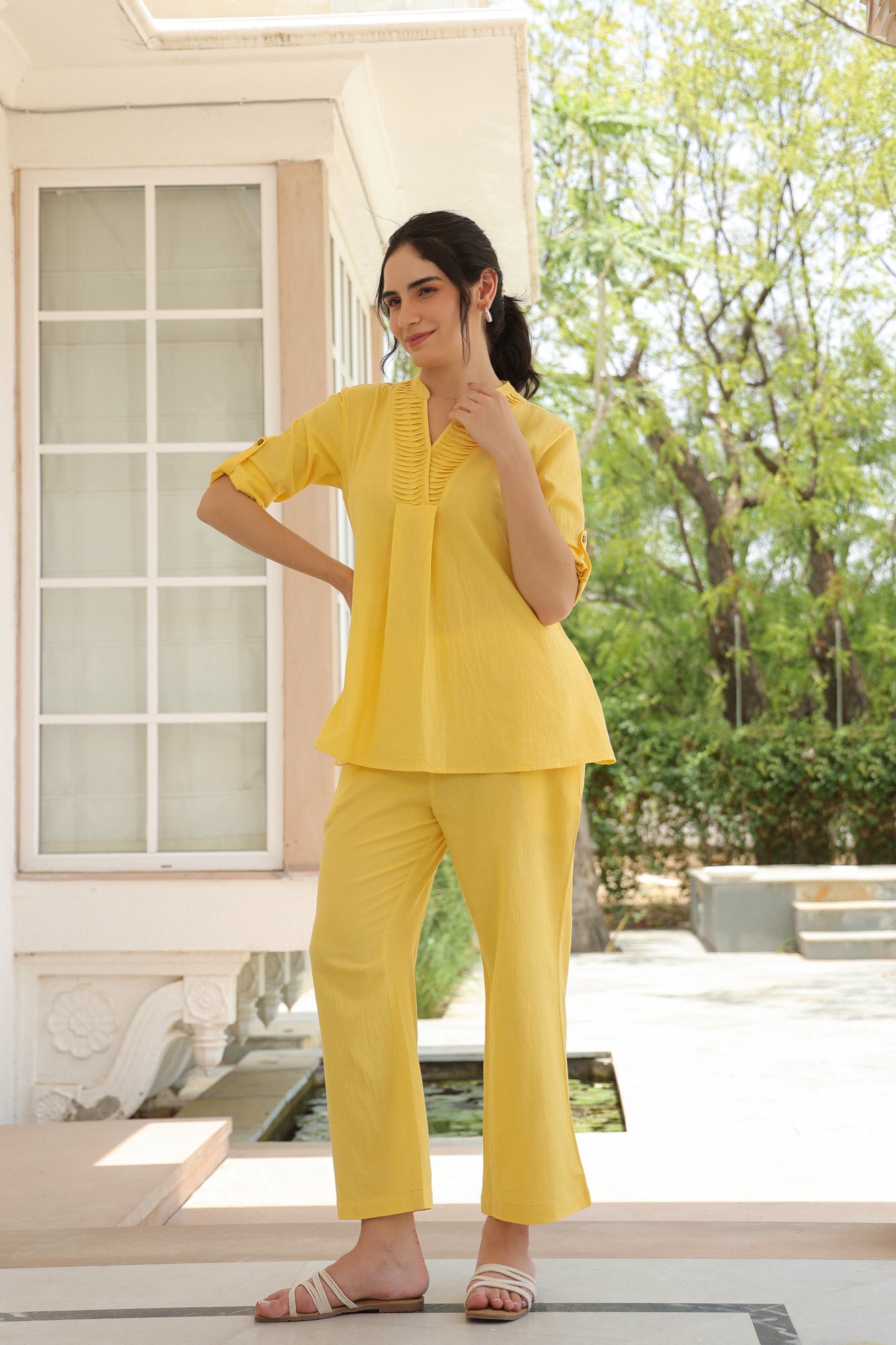 Summer Breeze Yellow Cotton Flex Co-ord Set