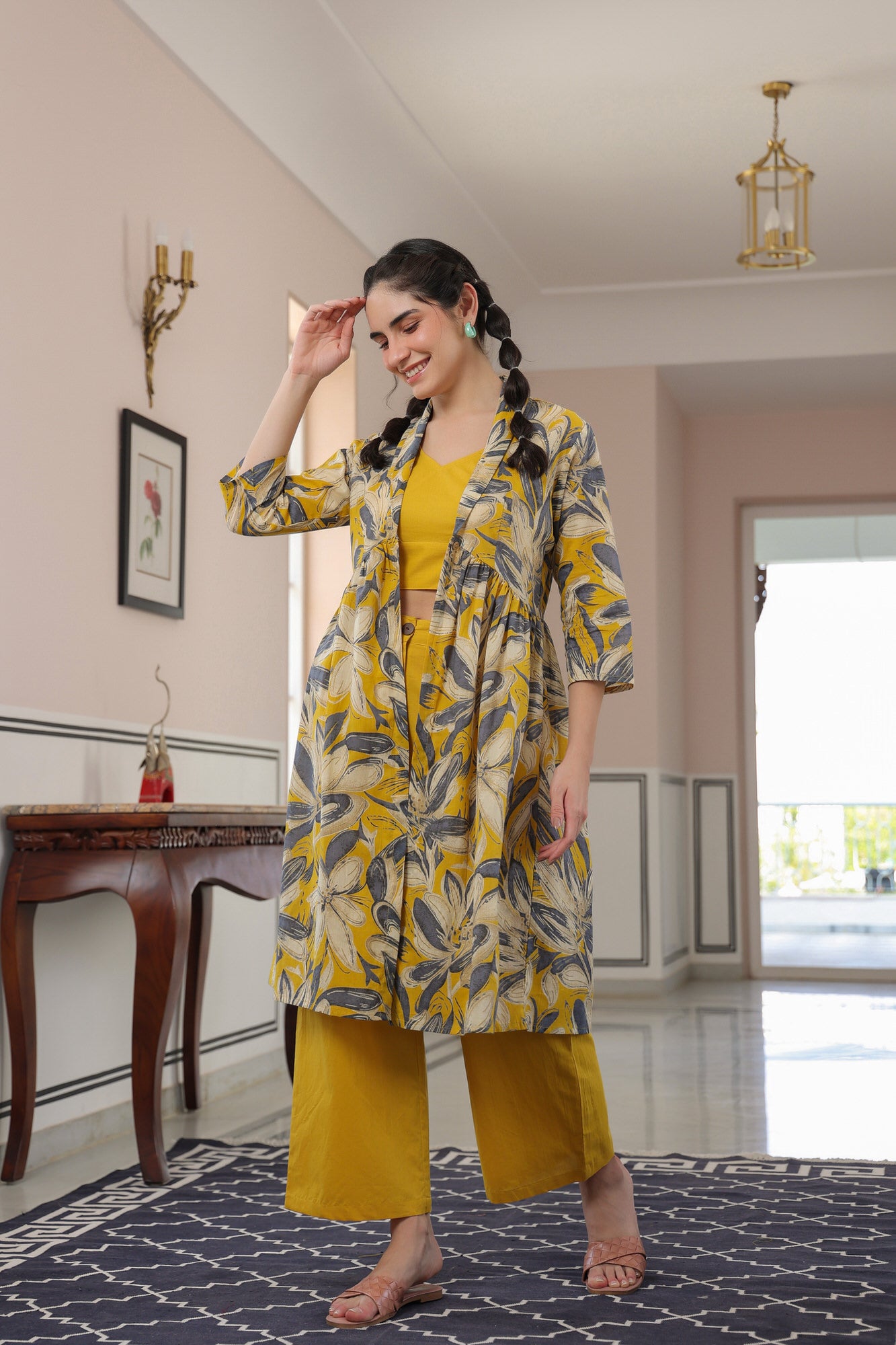 Mustard Blossom Three Piece Cotton Co-ord Set