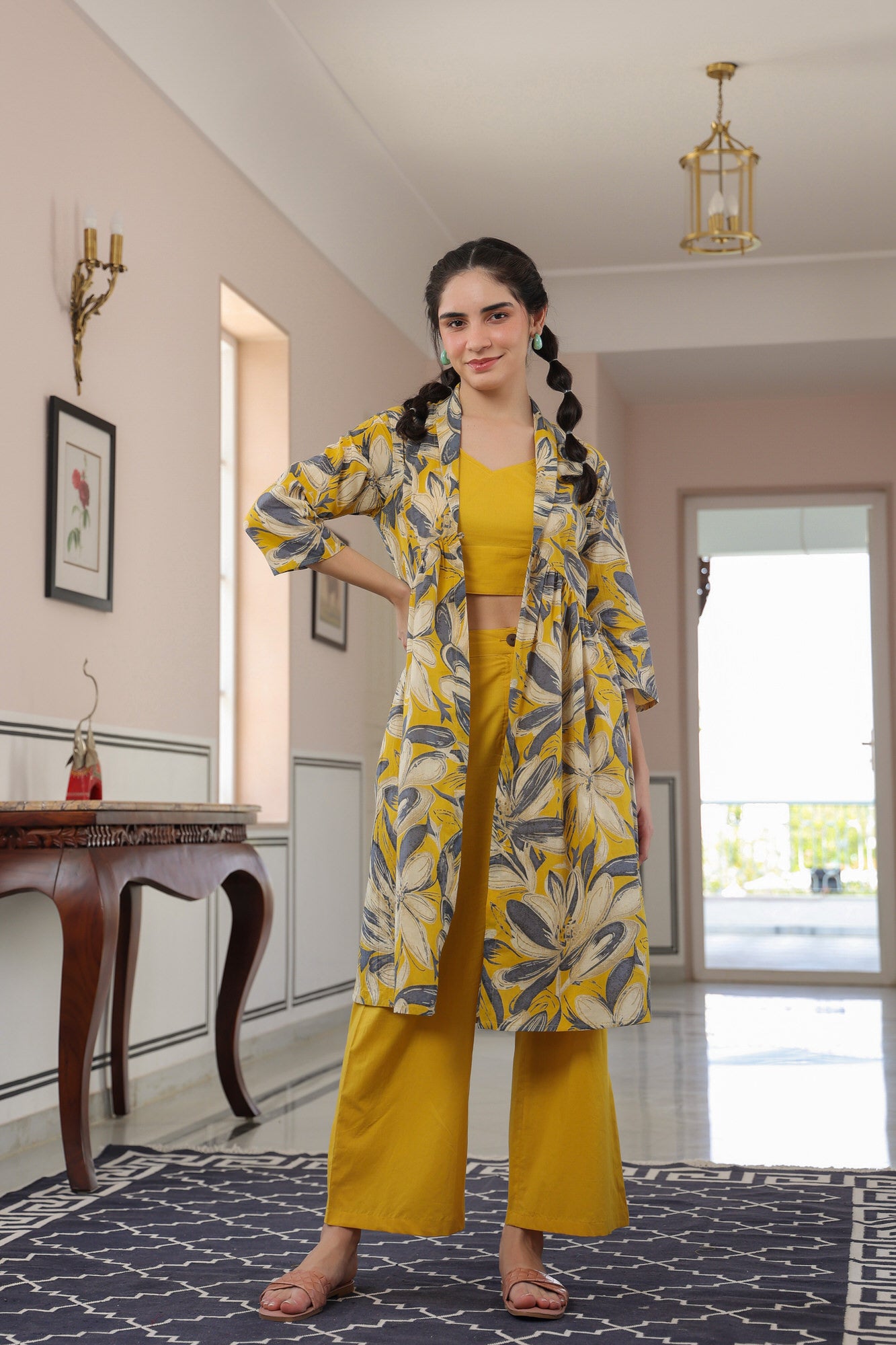 Mustard Blossom Three Piece Cotton Co-ord Set