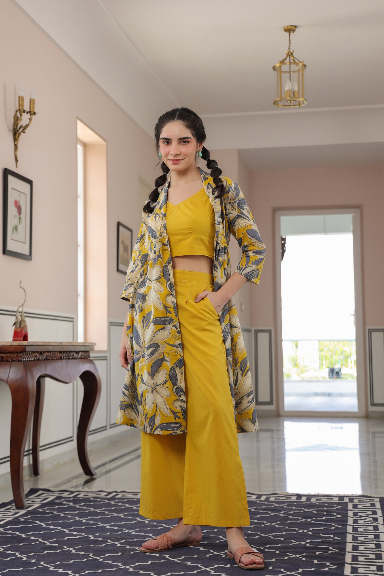 Mustard Blossom Three Piece Cotton Co-ord Set