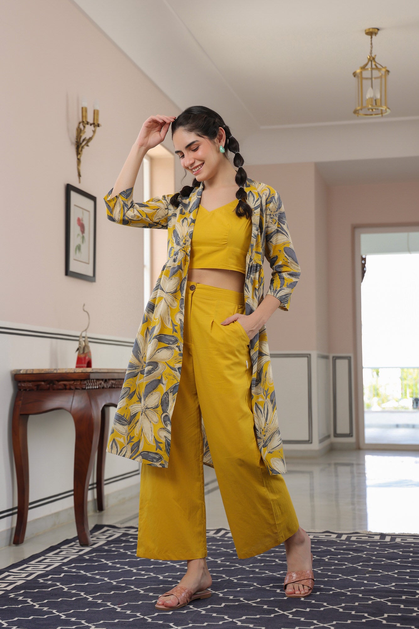 Mustard Blossom Three Piece Cotton Co-ord Set